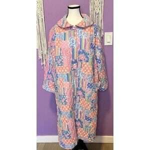 Vintage Leisure Life Quilted Patchwork House Coat 1980's Robe SZ 1X Cottagecore